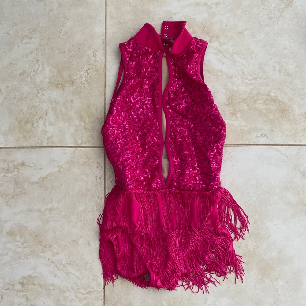 Hot Pink Sequin-Fringe Leotard